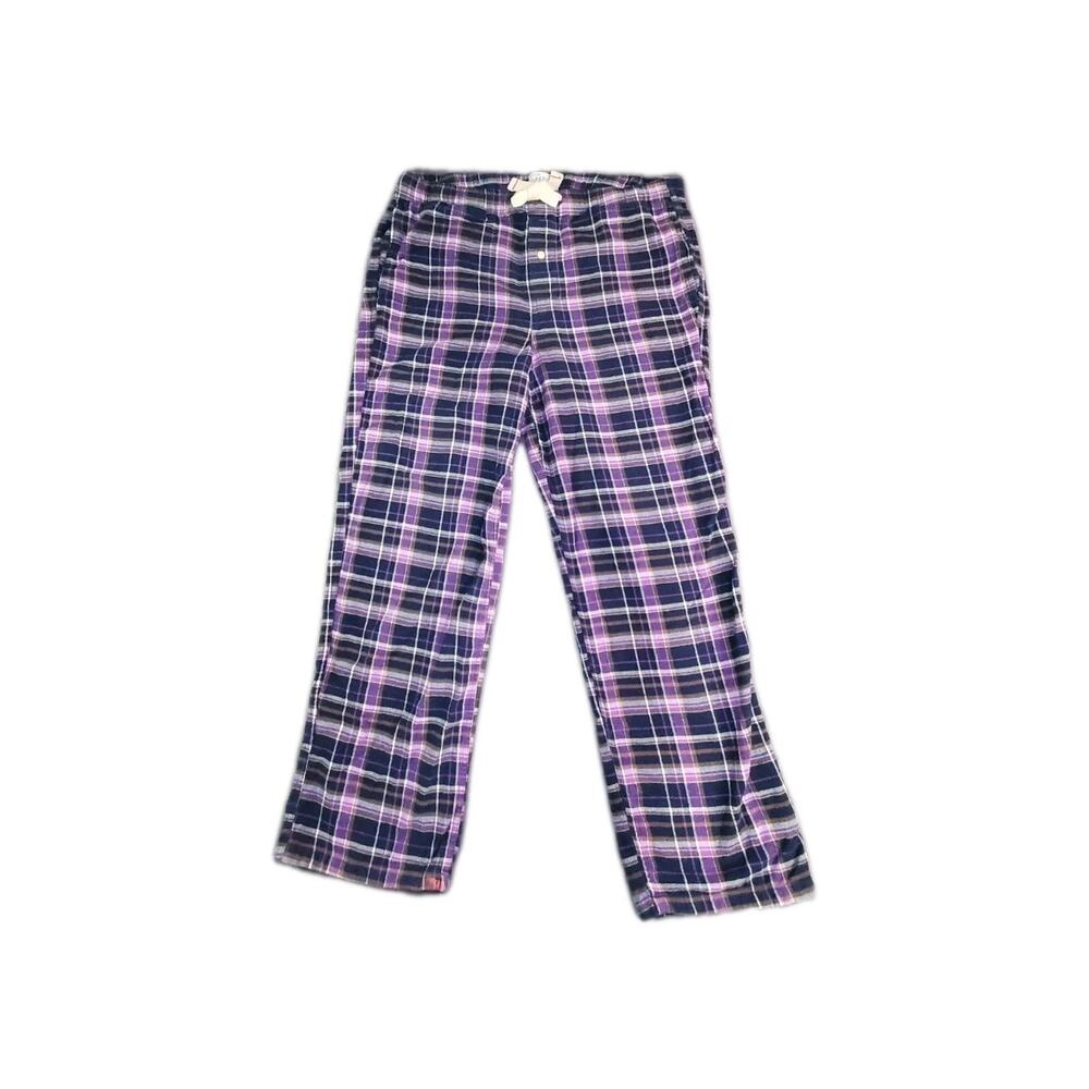 J.Crew Mens Lounge Pajama Pants Sz L Flannel Cotton Plaid Purple Blue Za1-43